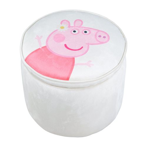 Roba Pouf Coffre Bébé Rond Peppa Pig - Pouf De Rangement Pour Enfant En Velours - Beige / Motif Truie