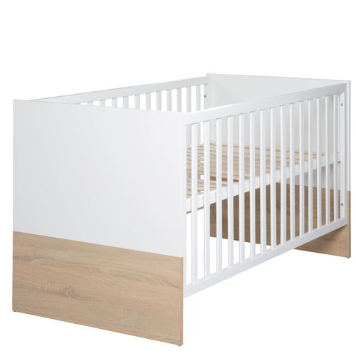 Lit Bébé Évolutif Roba Gabriella - 70x140 Cm - Blanc - Décor Chêne Clair Sonoma