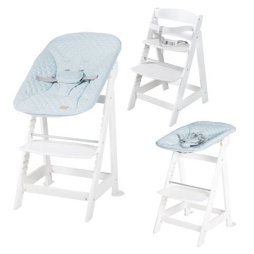 Roba Chaise Haute Évolutive Born Up 2 En 1 + Transat Inclinable Bleu Clair - Roba Style - Dès La Naissance - Bois Blanc
