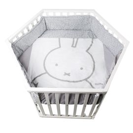 Roba Parc Bébé Hexagonal + Tour De Parc De Protection "Miffy®" Et 6 Roues - Bois Blanc