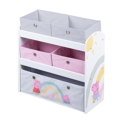 Roba Peppa Pig Étagère De Rangement Pour Jouets - 5 Boîtes En Tissu - Motif De La Truie Et Cochon - Bois Laqué Rose - Blanc