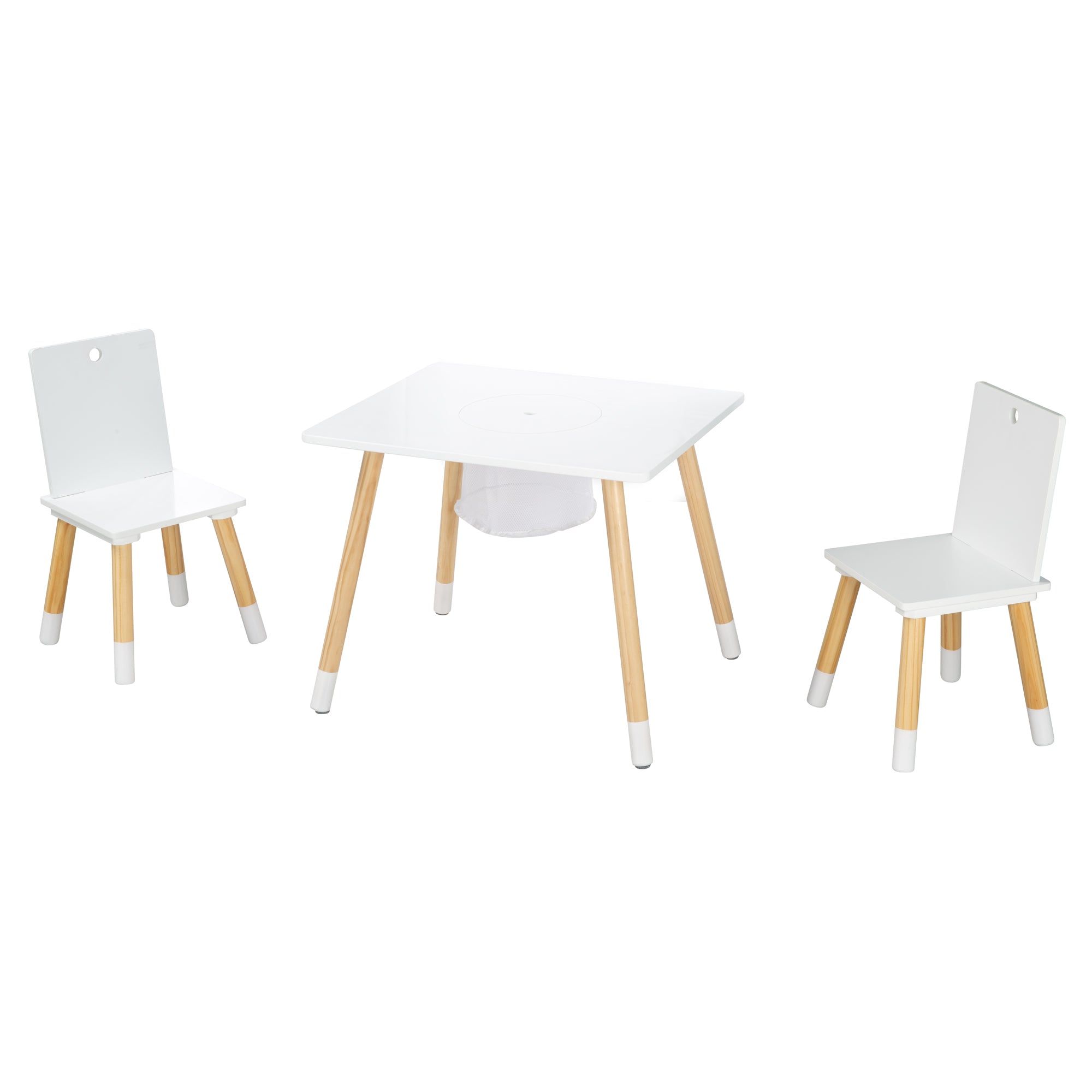 Table Et 2 Chaises Enfant En Bois Blanc Avec Filet De Rangem...