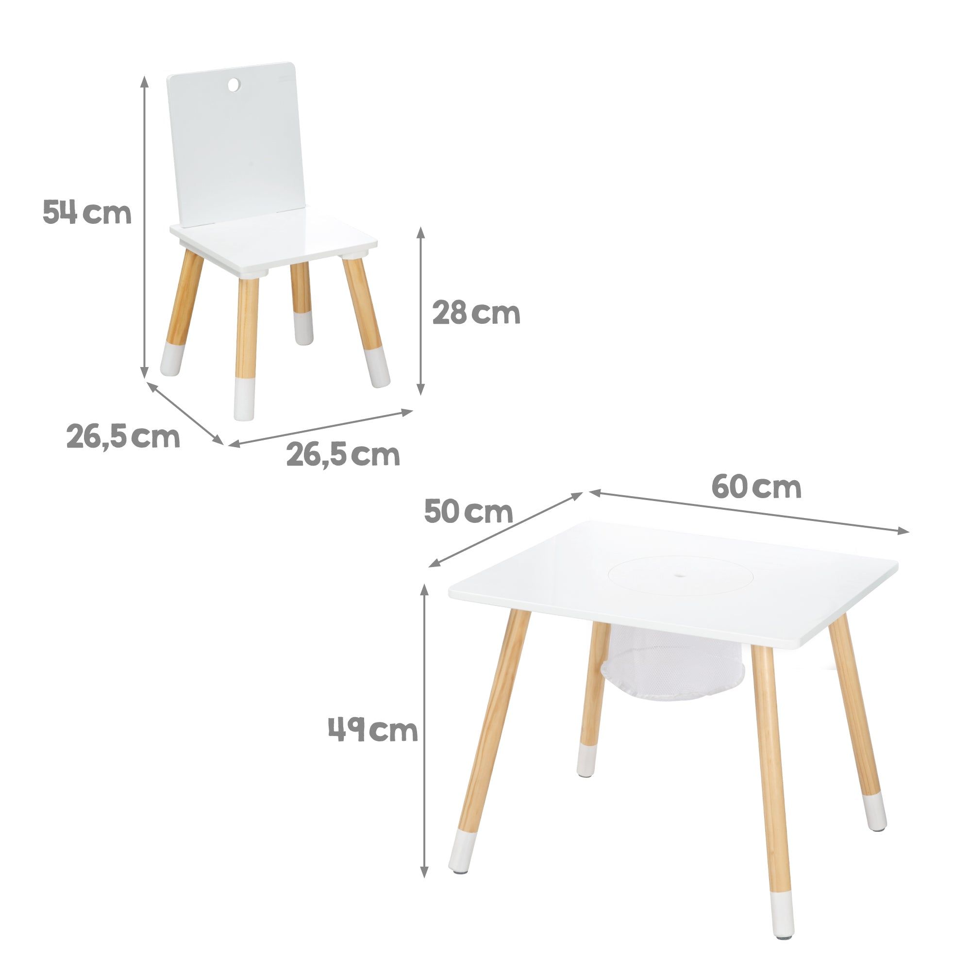 Table Et 2 Chaises Enfant En Bois Blanc Avec Filet De Rangem... - 3