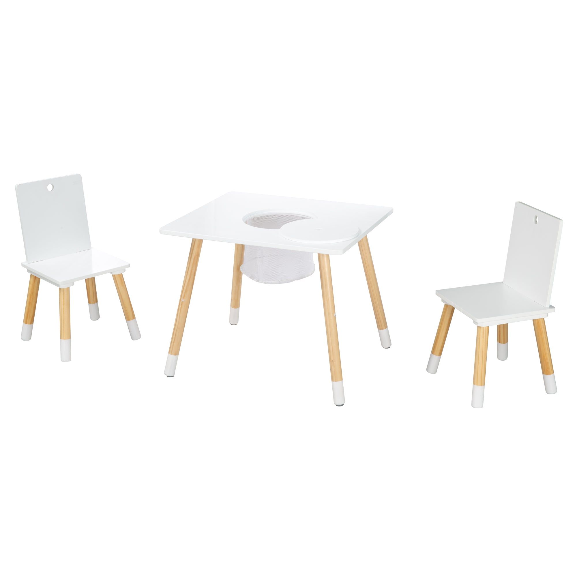 Table Et 2 Chaises Enfant En Bois Blanc Avec Filet De Rangem... - 5