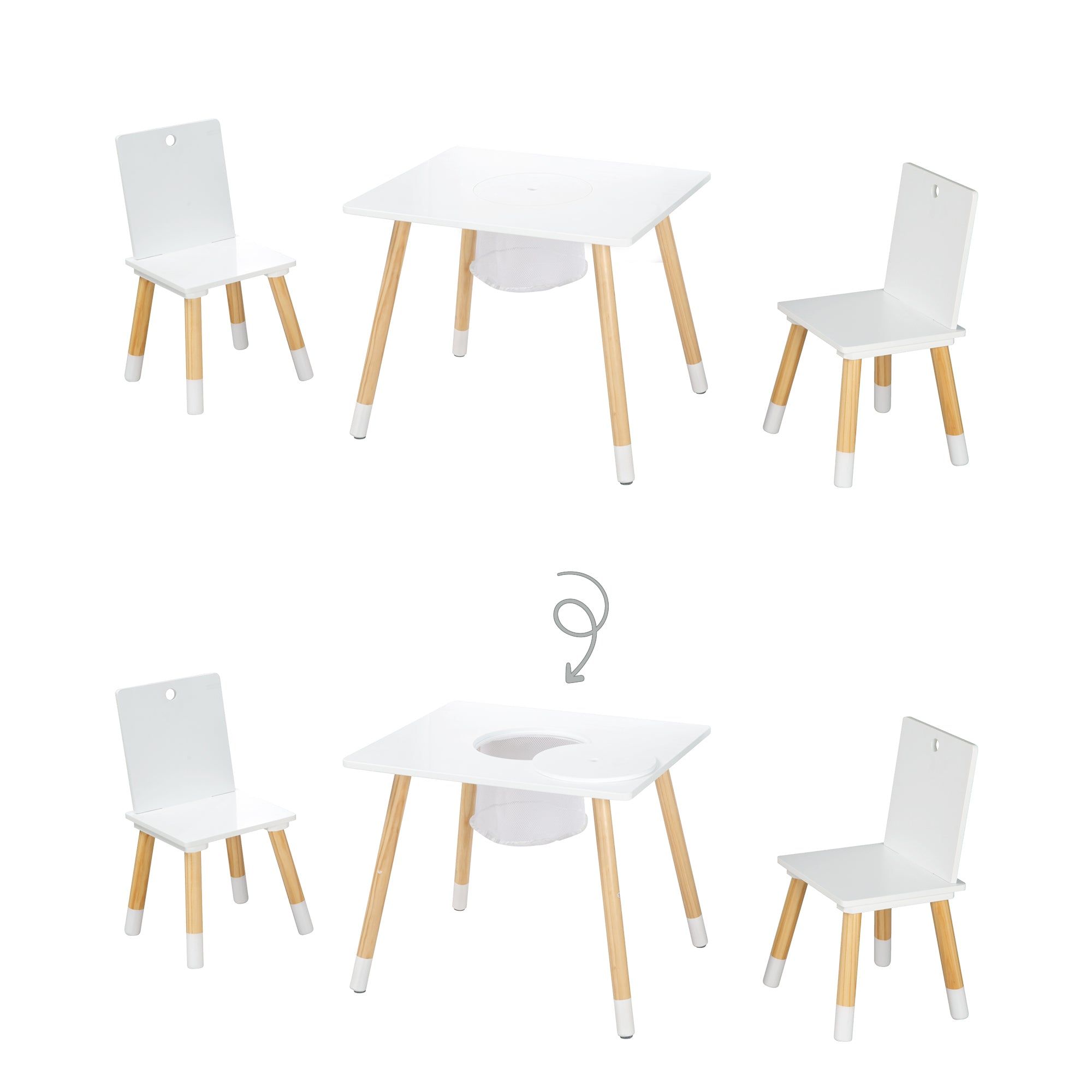 Table Et 2 Chaises Enfant En Bois Blanc Avec Filet De Rangem... - 6