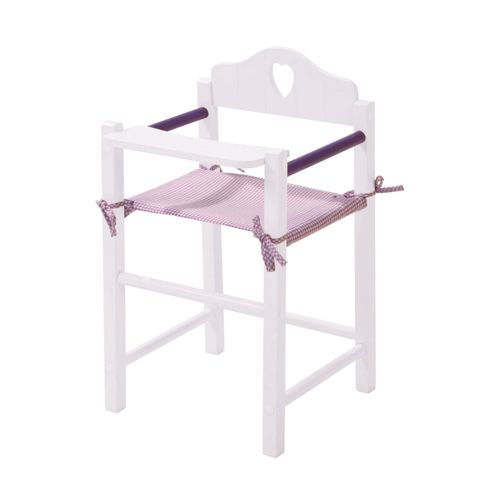 Chaise Haute Pour Poupées Fienchen - Roba - Bois Blanc / Violet - Motif Vichy - Assise En Tissu