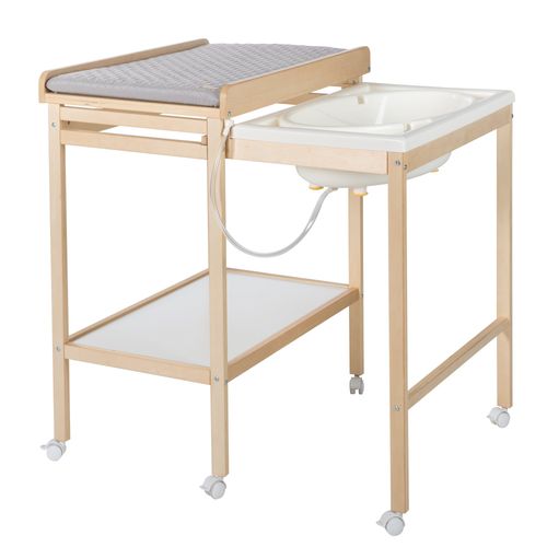 Roba Table À Langer Avec Baignoire Coulissante Baby Pool Et Matelas À Langer Imperméable Gris - Bois Naturel / Blanc