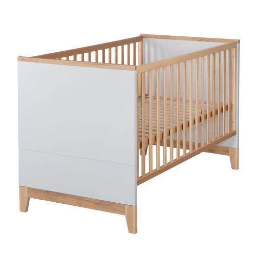 Roba Lit Bébé Évolutif Caro - 70x140 Cm En Hêtre Massif - Réglable En Hauteur - Gris Clair / Décor Bois (Chêne Doré)