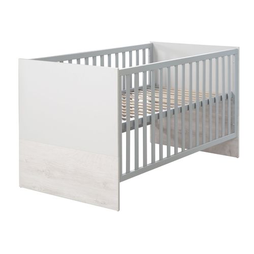 Roba Lit Bébé Évolutif 70x140 Cm - Maren 2 - Réglable En Hauteur - Convertible En Lit Junior - Gris Clair / Chêne Blanchi