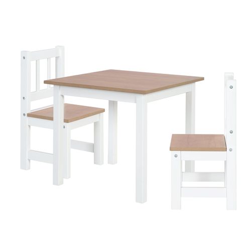 Ensemble De Sièges Pour Enfants "Woody" - 2 Chaises & 1 Table - Laqué Blanc - Décor Bois