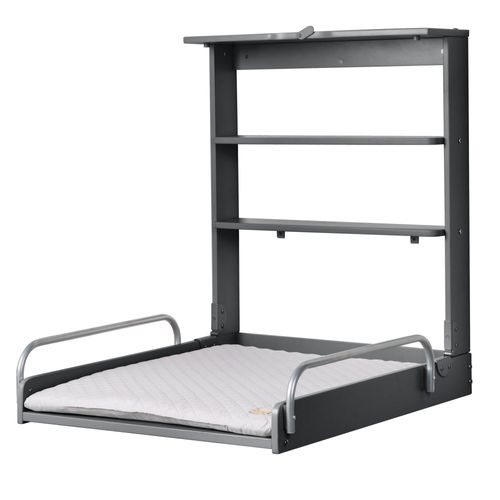 Roba Table À Langer Murale Pliante Avec Matelas À Langer Imperméable Et Étagères Intégrées - Facile À Installer - Bois Anthracite