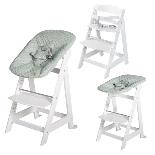 Roba Chaise Haute Évolutive "Born Up" 2 En 1 Blanche + Transat Vert Givré "Roba Style"
