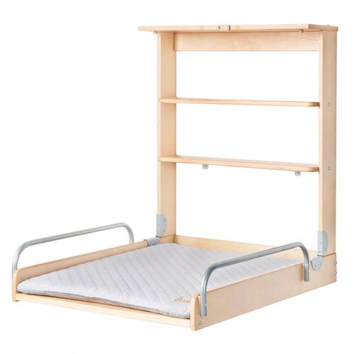 Roba Table À Langer Murale - Pliable Et Rabattable - Matelas À Langer Et Étagères Intégrées - Facile À Installer - Bois Naturel