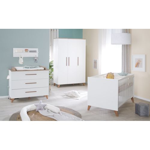 Chambre Bébé Complète Roba - Ole - Lit Évolutif 70x140 Cm + Commode À Langer + Armoire 3 Portes - Blanc - Chêne Foncé