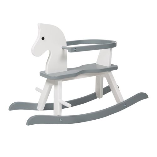 Cheval À Bascule Évolutif En Bois Roba Avec Anneau De Protection Amovible - Blanc / Gris