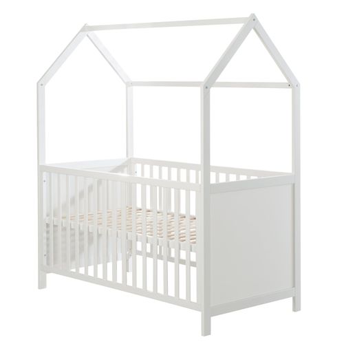 Roba Lit Cabane Bébé Évolutif 70x140 Cm - Convertible En Lit Junior Et En Banc - Hauteur Réglable - Bois Laqué Blanc
