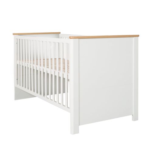 Roba Lit Bébé Évolutif 70x140 Cm Ava - Convertible En Lit Junior - Réglable En Hauteur - 3 Barreaux Amovibles - Blanc / Effet Bois