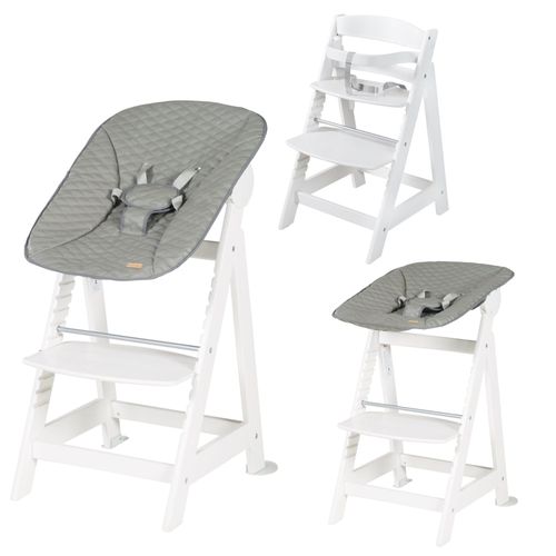 Roba Chaise Haute Évolutive Born Up 2 En 1 + Transat Inclinable - Stone Matelassé - Dès La Naissance - Bois Blanc