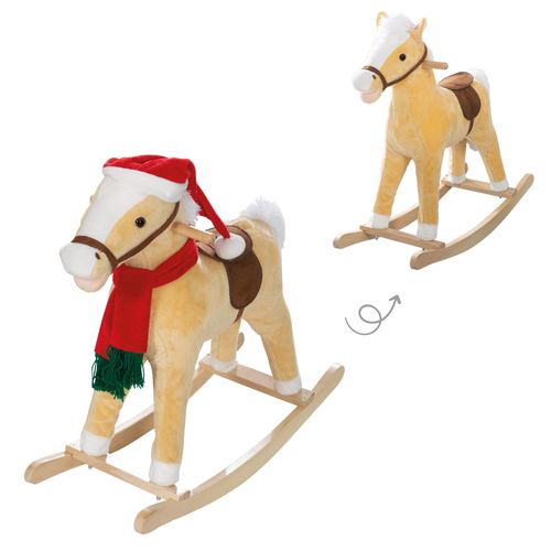 Cheval À Bascule De Noël À Effets Sonores + Bonnet Et Écharpe De Noël - Roba - Jaune / Rouge