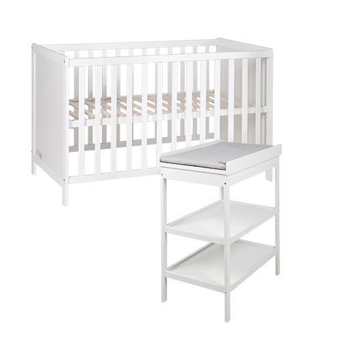 Chambre Bébé Roba Style - Lit Cododo 60x120 + Table À Langer - Blanc/Gris Argenté - Hauteur Réglable