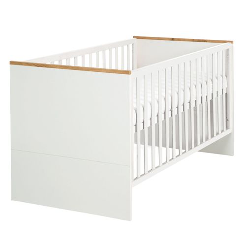 Roba Lit Bébé Évolutif Finn - 70x140 Cm - Réglable En Hauteur - Convertible En Lit Junior - Blanc / Décor (Chêne Doré)