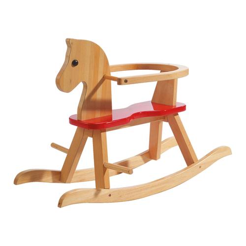 Cheval À Bascule Évolutif En Bois Roba Avec Anneau De Protection Amovible - Naturel / Rouge