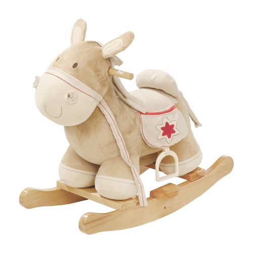 Roba - Âne À Bascule En Bois Et Peluche Avec Étriers Selle Et Bride - Marron / Motif Rouge