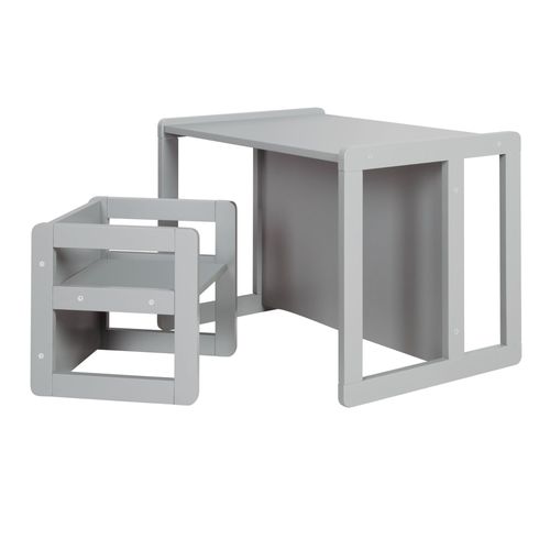 Roba Ensemble Table Et Chaise Réversible Pour Enfant - Convertible En Banc Et Tabouret - 3 Hauteurs Différentes - Bois Gris