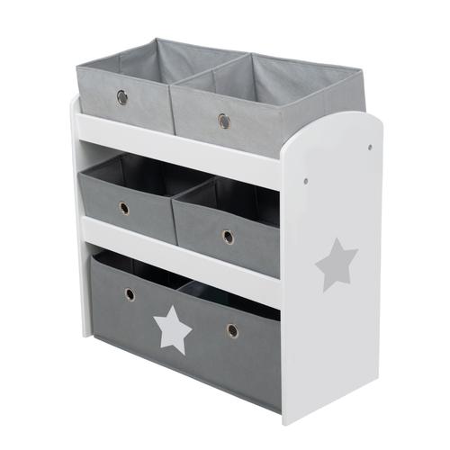 Étagère De Rangement Pour Jouets - Roba - Stars - Blanc/Gris - Boîtes En Tissu