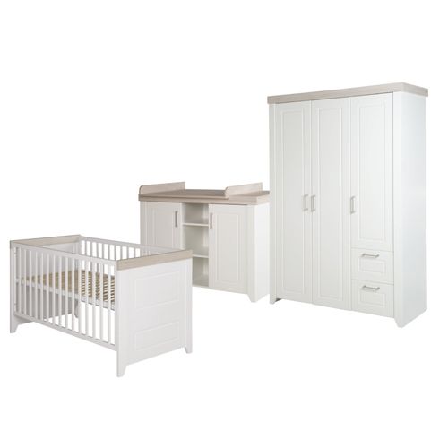 Chambre Bébé Complète Felicia - Roba - Lit 70x140 Cm - Commode À Langer - Armoire - Blanc