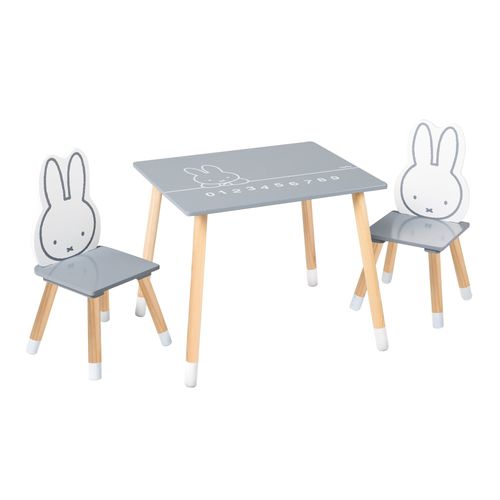Roba Ensemble Table + 2 Chaises Enfants - Miffy® - Motif Lapin - Table De Jeu Et D'apprentissage - Gris / Blanc