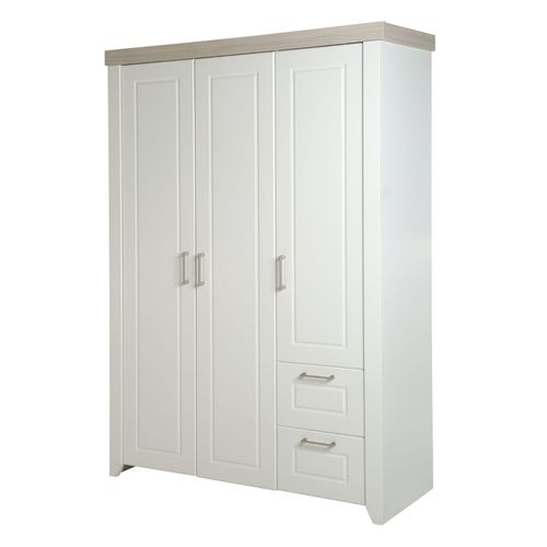 Armoire "Felicia", 3 Portes, 2 Tiroirs, Style Maison De Campagne Moderne, Blanc