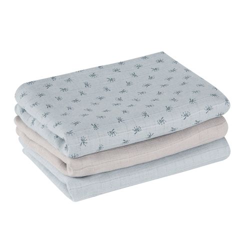 Lot De 3 Couches Lavables En Coton Bio 'lil Planet' 80x80 Cm - Bleu Clair/Gris - Roba