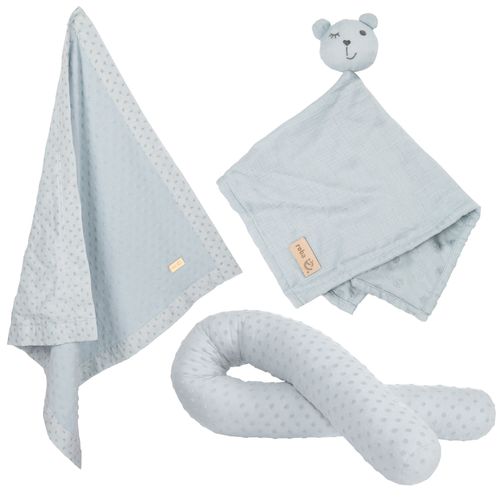 Roba Coffret Bébé Lil Planet - 3 Pcs - 1 Coussin Traversin + 1 Couverture + 1 Doudou - Cadeau De Naissance - Bleu Clair