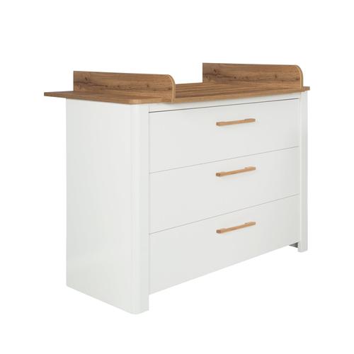 Commode À Langer Roba Ava - 3 Tiroirs - Poignées En Bois Massif - Blanc - Aspect Chêne