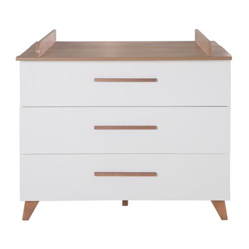 Commode À Langer Roba - Ole - 3 Tiroirs À Fermeture Douce - Meuble À Langer Avec Plan Amovible - Blanc - Chêne Foncé
