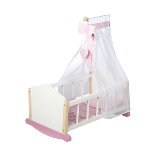 Berceau De Poupée En Bois Scarlett - Roba - Lit À Bascule Pour Poupon - Blanc / Rose