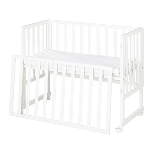 Roba Berceau Cododo 3en1 Réglable "Safe Asleep®" 90 X 45 Cm + Matelas + Barrière Et 4 Roulettes Avec Freins- Bois Laqué Blanc