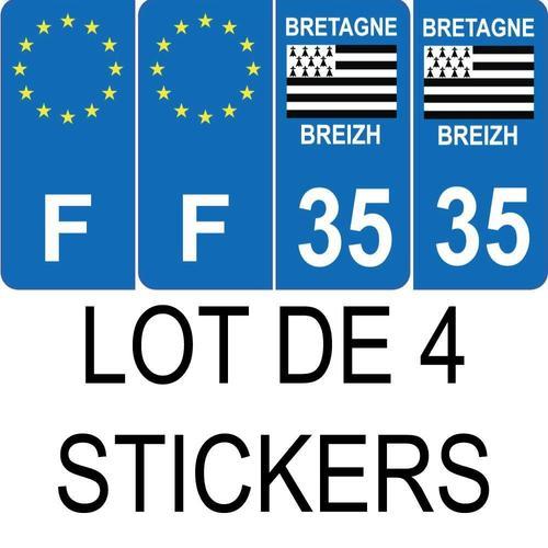Lot De 4 Autocollants Bleu 35 Ille-Et-Vilaine Drapeau Bretagne - F Europe Nouvelles Régions Plaque Immatriculation Auto Sticker - Arrondis