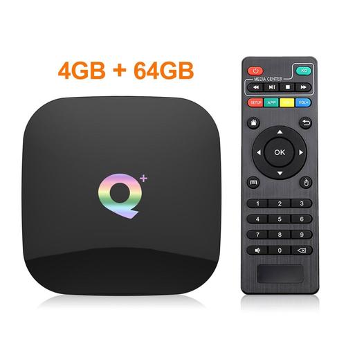 Ue Plug - Seulement 4 Go 64 Go - Q Plus Boîte de TÉLÉVISION Intelligente Android 9.0 TV Box 4 GO RAM ROM Quad Core H.265 USB3.0 2.4G WiFi Décodeur 4K TVBOX Lecteur Multimédia