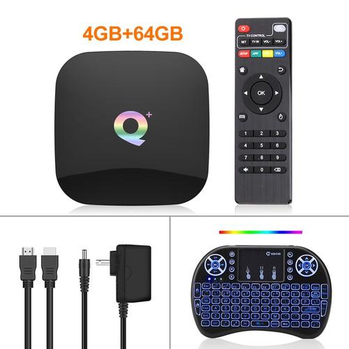 Ue Plug - 4G64G Backlit i8 - Q Plus Boîte de TÉLÉVISION Intelligente Android 9.0 TV Box 4 GO RAM ROM Quad Core H.265 USB3.0 2.4G WiFi Décodeur 4K TVBOX Lecteur Multimédia