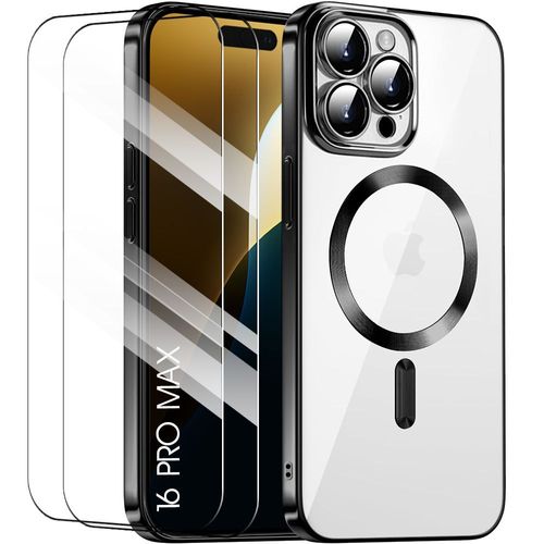 Coque + 2 Verres Trempés Pour Iphone 16 Pro Max, Protection Antichoc Contour Noir Avec Cercle Magnétique - E.F.Connection