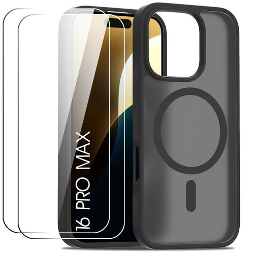 Coque + 2 Verres Trempés Pour Iphone 16 Pro Max, Protection Avec Anneau Magnétique, Antichoc Translucide Noir - E.F.Connection