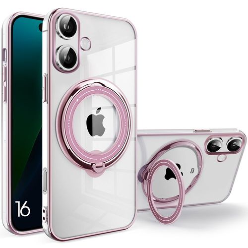 Coque Pour Iphone 16, Protection Silicone Anti-Rayures Slim Avec Support Magnétique Rotatif - Rose - E.F.Connection