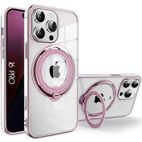 Coque Pour Iphone 16 Pro, Protection Silicone Anti-Rayures Slim Avec Support Magnétique Rotatif - Rose - E.F.Connection