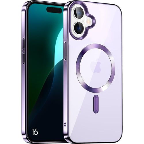 Coque Pour Iphone 16 - Protection Silicone Transparent Contour Chromé Violet Avec Cercle Magnétique - E.F.Connection