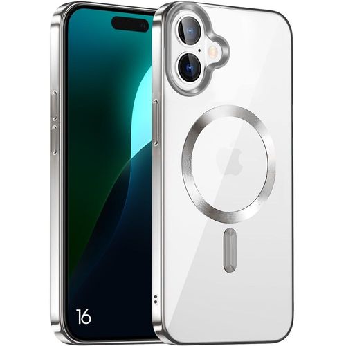 Coque Pour Iphone 16 - Protection Transparente Contour Chromé Argenté Avec Cercle Magnétique - E.F.Connection
