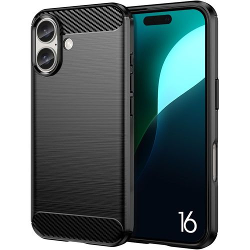 Coque Pour Iphone 16, Protection Silicone Souple Noir Elégante Anti-Rayures Effet Fibre Carbone - E.F.Connection