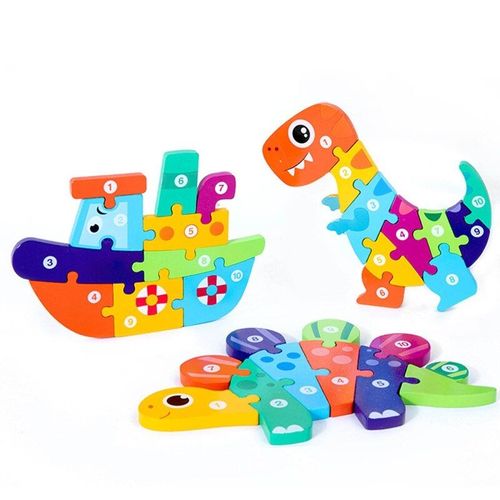 Puzzle Dinosaure En Bois, Kit D'entraînement Du Cerveau, Planche 3d Portable, Bricolage, Jouet D'apprentissage Qx2d