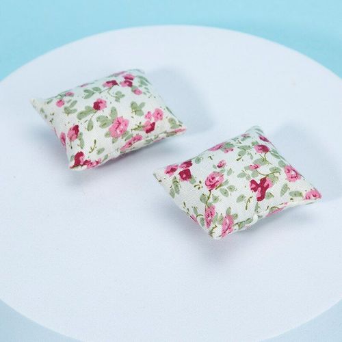 Coussins D'oreiller À Fleurs Mignonnes, 2 Pièces, Pour Canapé Ou Lit, Pour Maison De Poupée 1/12, Meubles Miniatures, Jouets, Accessoires De Poupée
